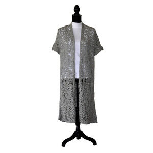 EILEEN FISHER Gray Rustic Luster Open Weave Short Sleeve Cardigan Size L